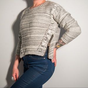 Heather Grey Zipper Crop Sweater